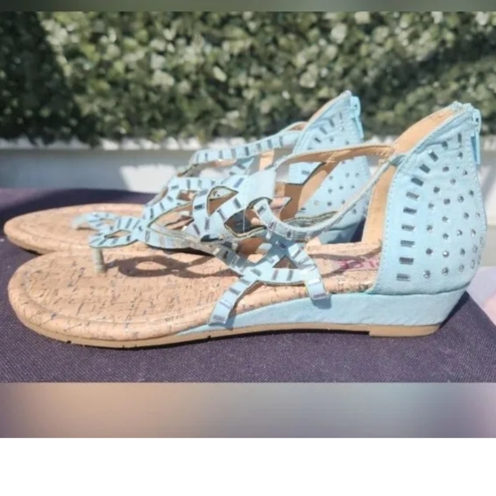 Dolce by Mojo Moxy Beautiful Blue w glitter silver and cork look Size 8.5